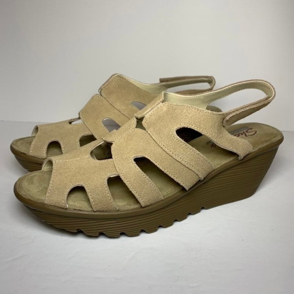 Skechers Parallel Stylin Suede Slingback Wedges; Natural Suede; Women's 9.5